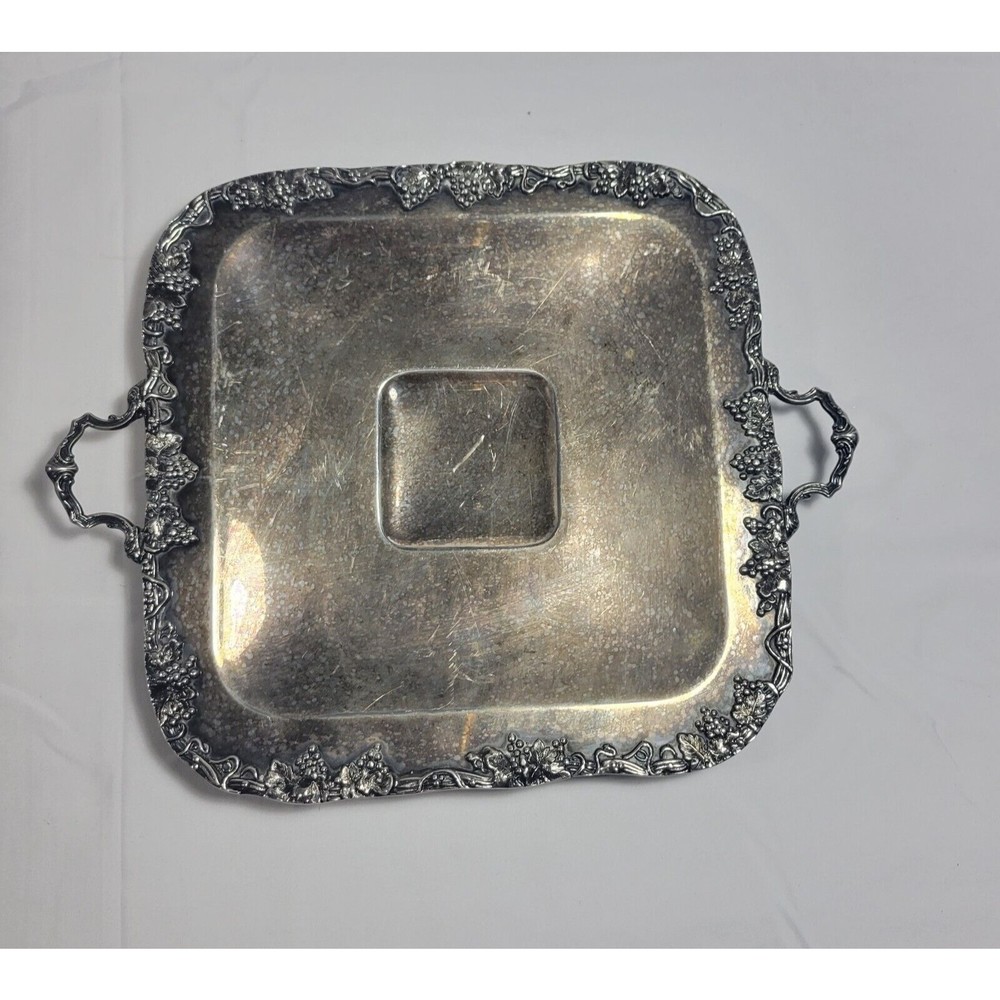 Vintage Continental Silver Co Inc Serving Tray 1940 Grape Vine Decor 10x10 inch